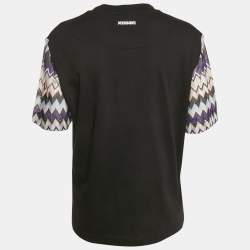 Missoni Black Zigzag Raschel Sleeve Jersey T-Shirt L