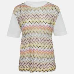 Missoni Multicolor Zigzag Raschel Pattern Knit and Jersey Top M