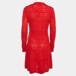 Pre Owned Missoni Red Zig Zag  Knit Flared Short Dress M