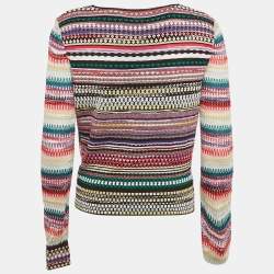 مملوكة مسبقًا Missoni Multicolor Textured Knit V-Neck Pullover M