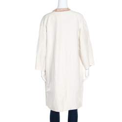 Missoni Off White Silk and Linen Blend Ruffle Detail Contrast Lined Long Coat M