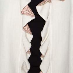 Missoni Off White Silk and Linen Blend Ruffle Detail Contrast Lined Long Coat M