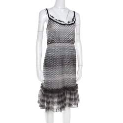 Missoni Monochrome Textured Knit Flounce Hem Detail Metallic Strappy Dress M