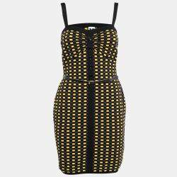 Pre Owned M Missoni Yellow and Black Jacquard Dobby Knit Belted Bodycon Dress M