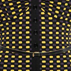 Pre Owned M Missoni Yellow and Black Jacquard Dobby Knit Belted Bodycon Dress M