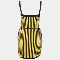 Pre Owned M Missoni Yellow and Black Jacquard Dobby Knit Belted Bodycon Dress M