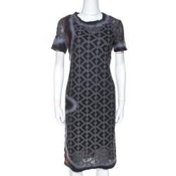 Pre Owned Missoni Grey Abstract Patterned Eyelet Knit Shift Dress S