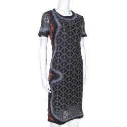 Pre Owned Missoni Grey Abstract Patterned Eyelet Knit Shift Dress S