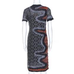 Pre Owned Missoni Grey Abstract Patterned Eyelet Knit Shift Dress S