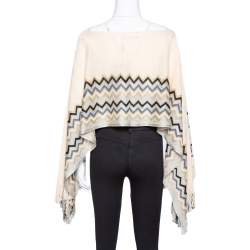 Pre Owned Missoni Cream Lurex Chevron Wool Knit Poncho (One Size)