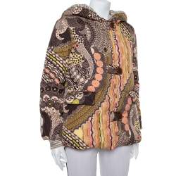 Pre Owned Missoni Brown Abstract Printed Synthetic Hooded Puffer Jacket S