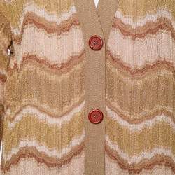 Pre Owned M Missoni Gold Lurex Knit Wave Pattern Button Front Cardigan L