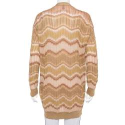 Pre Owned M Missoni Gold Lurex Knit Wave Pattern Button Front Cardigan L