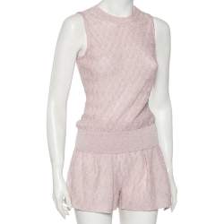 Pre Owned Missoni Pink Patterned Lurex Knit Sleeveless Top & Pleated Shorts Set S