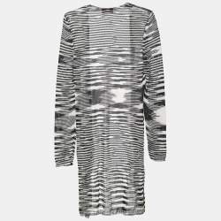 Pre Owned Missoni Monochrome Crochet Knit Open Front Long Cardigan M