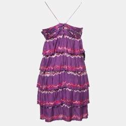Pre Owned Missoni Purple Patterned Knit Spaghetti Strap Layered Mini Dress M