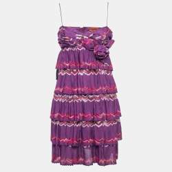 Pre Owned Missoni Purple Patterned Knit Spaghetti Strap Layered Mini Dress M
