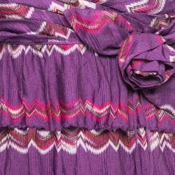 Pre Owned Missoni Purple Patterned Knit Spaghetti Strap Layered Mini Dress M