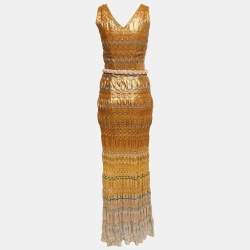 Pre Owned Missoni Metallic Gold Ombre Lurex Knit Sleeveless Long Dress M