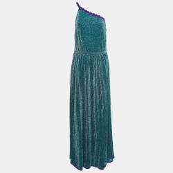 Pre Owned Missoni Green Lurex Knit One Shoulder Maxi Dress L