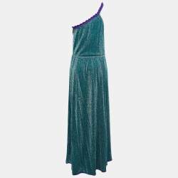 Pre Owned Missoni Green Lurex Knit One Shoulder Maxi Dress L