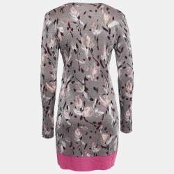 Pre Owned Missoni Grey Patterned Lurex Knit Long Sleeve Mini Dress M