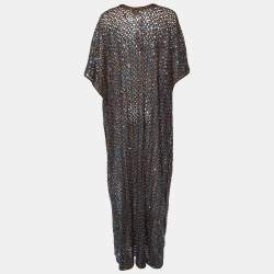 Pre Owned Missoni Sequined Crochet Knit Wool Blend Kaftan Dress L