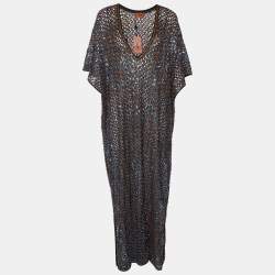 Pre Owned Missoni Sequined Crochet Knit Wool Blend Kaftan Dress L