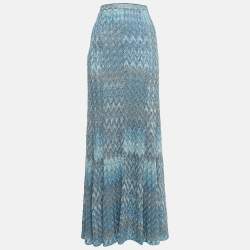Missoni Metallic Blue/Silver Patterned Knit Maxi Skirt M