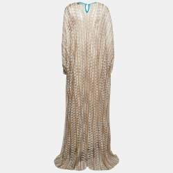 Pre Owned Missoni Multicolor Chevron Pattern Knit Maxi Kaftan Dress L