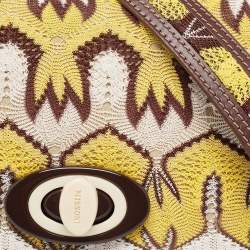 Pre Owned Missoni Tricolor Crochet Fabric and Leather Flap Shoulder Bag