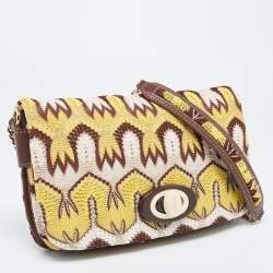 Pre Owned Missoni Tricolor Crochet Fabric and Leather Flap Shoulder Bag