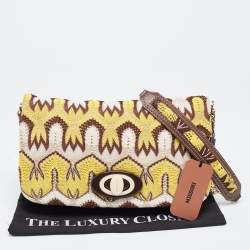 Pre Owned Missoni Tricolor Crochet Fabric and Leather Flap Shoulder Bag