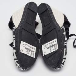 Pre Owned Missoni Black/White Fabric and Raffia Wedge Sandals Size 37