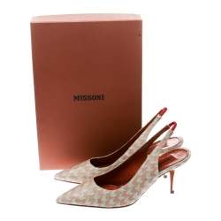 Pre Owned Missoni Peach Patterend Knit Fabric Pointed Toe Slingback Sandals Size 38.5