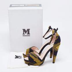 Pre Owned Missoni Two Tone Knit Fabric And Leather Trim Ankle Strap Platform Sandals Size 38