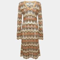 Missoni Sport Vintage Brown Chevron Crochet Midi Dress L