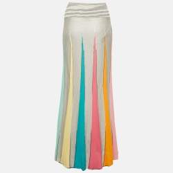 Pre Owned Missoni Sport Grey Striped Knit Flared Maxi Skirt M