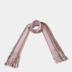 Pre Owned Missoni Pink Striped Lurex & Wool Fringed Stole 