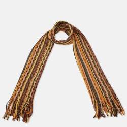 Pre Owned Missoni Brown Sequin Embellished Striped Wool Knit Stole 