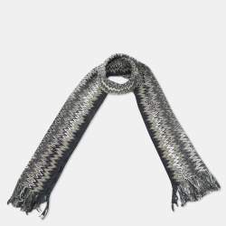 Missoni Grey Zig Zag Pattern Wool Knit Fringed Stole 