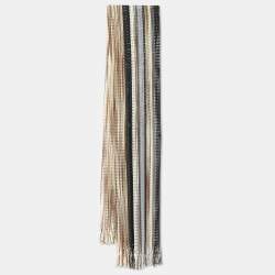Missoni Beige/Black Striped Lurex & Wool Knit Fringed Stole 