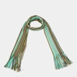 Missoni Green Striped Lurex Wool Knit Stole