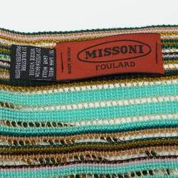 Missoni Green Striped Lurex Wool Knit Stole