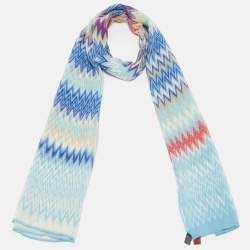Missoni Blue Chevron Print Silk Scarf 