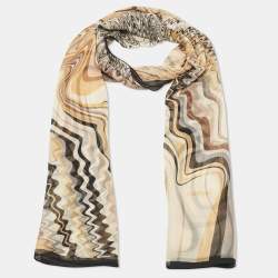 Missoni Brown Abstract Chevron Print Silk Stole