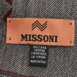Pre Owned Missoni Burgundy Logo Patterned Wool Fringed Scarf