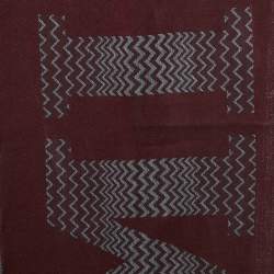Pre Owned Missoni Burgundy Logo Patterned Wool Fringed Scarf