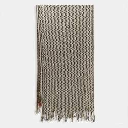 Pre Owned Missoni Beige/Black Zig Zag Crochet Scarf 