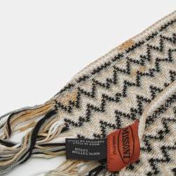 Pre Owned Missoni Beige/Black Zig Zag Crochet Scarf 